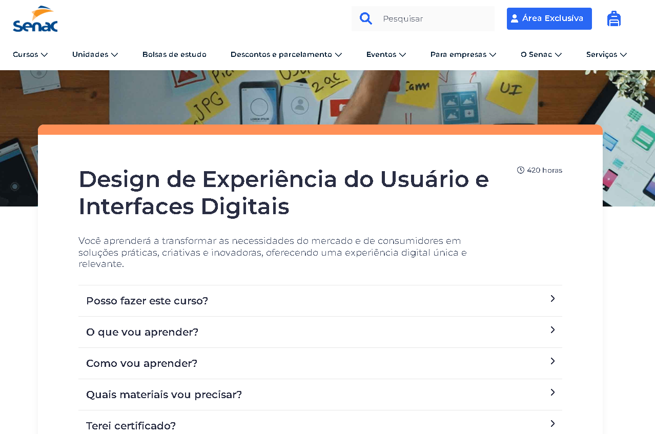 Plano de Curso Design de experiências e interfaces para o Senac